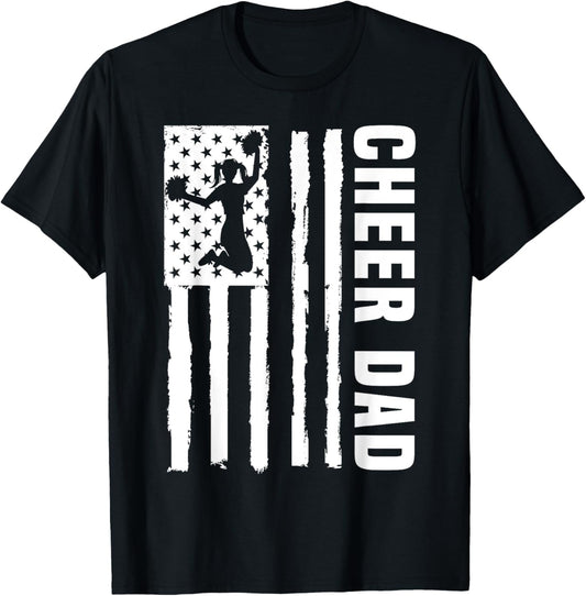 Cheer Dad Cheerleading American Flag Fathers Day Cheerleader T-Shirt - T-Shirt | Black