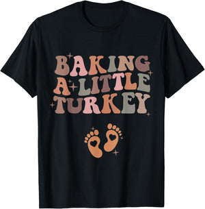 Baking A Little Turkey Pregnancy Announcement Baby Reveal T-Shirt - T-Shirt | Black