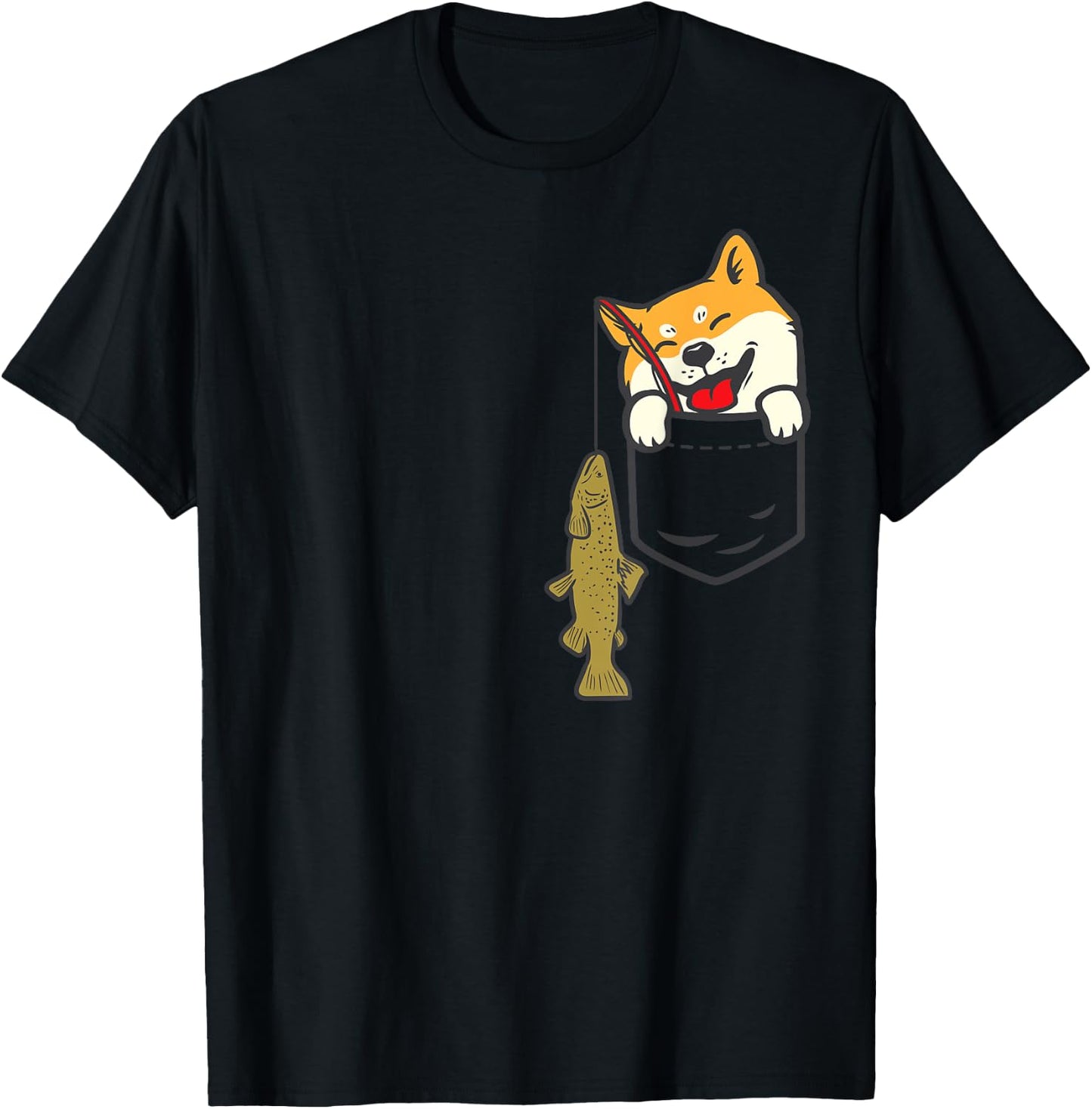 Pocket Shiba Inu Dog Fishing Cute Japanese Fisherman Gift T-Shirt - T-Shirt | Black