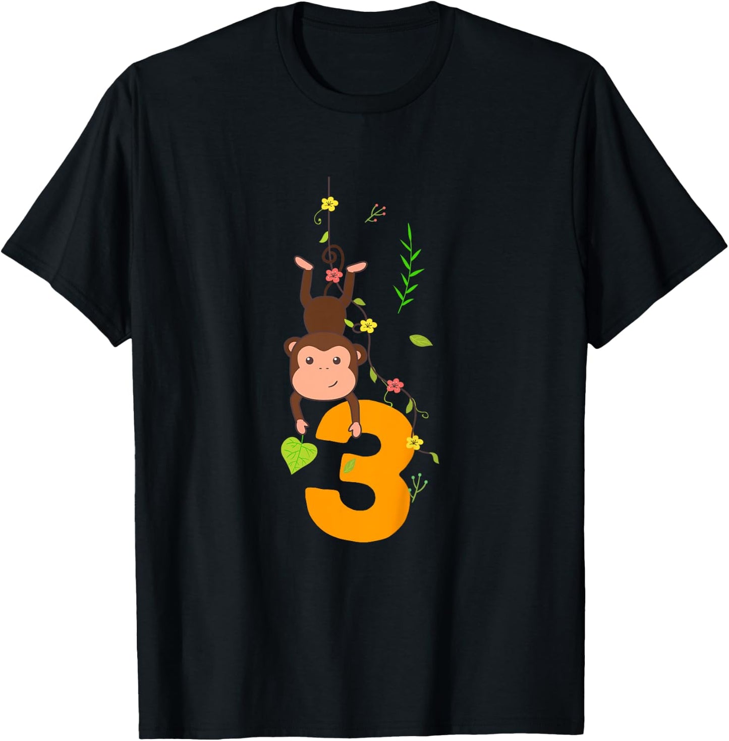 Kids Funny Cute Monkey Lover 3rd Birthday Three 3 Yr 3 Year Old T-Shirt - T-Shirt | Black