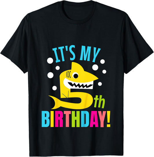 5 Year Old 5th Shark Party Birthday Baby Gift Girls And Boys T-Shirt - T-Shirt | Black