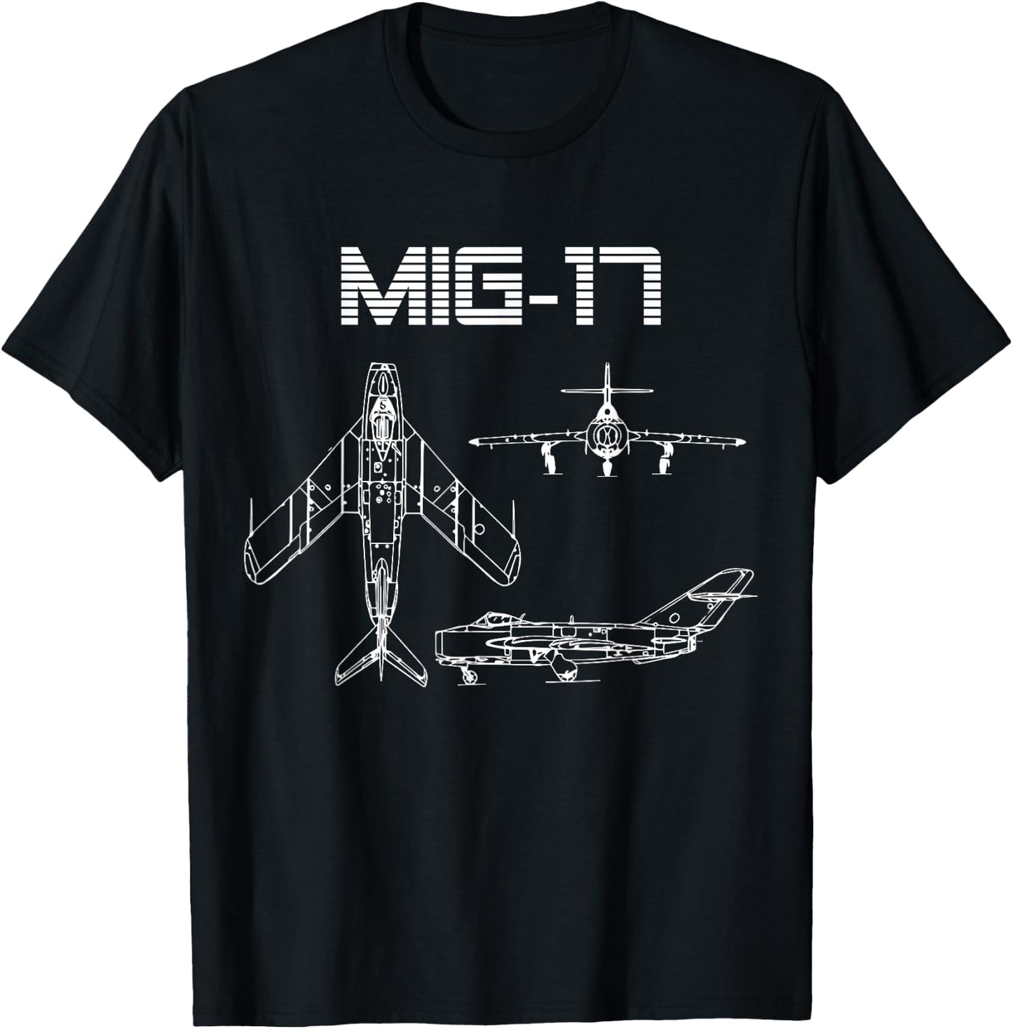 Mig-17 Soviet Plane Warbird Blueprint Schematics Diagram T-Shirt - T-Shirt | Black