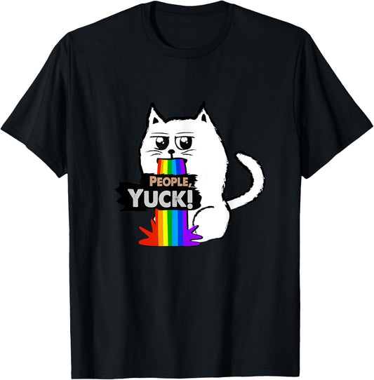 People, Yuck! Cute Sarcastic Cat throwing up a rainbow Women Kids T-Shirt - T-Shirt | Black
