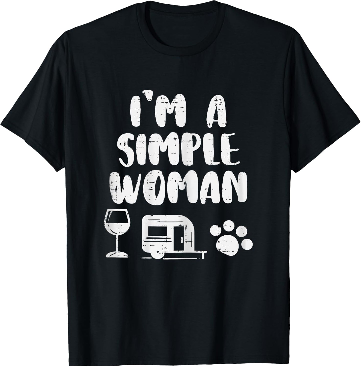 Simple Woman Wine Camping Van Paw Dog Cat Drinking Camper T-Shirt - T-Shirt | Black