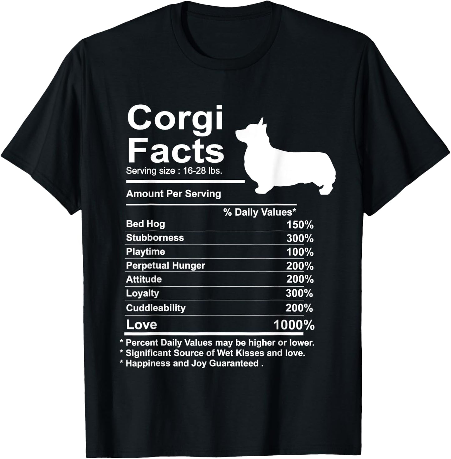 Funny Corgi Facts Nutrition Gift Cardigan Pembroke T-Shirt - T-Shirt | Black