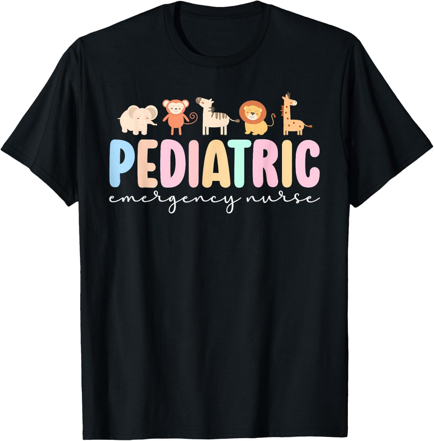 Pediatric Emergency Nurse Safari Animals Peds ER Nurse Women T-Shirt - T-Shirt | Black