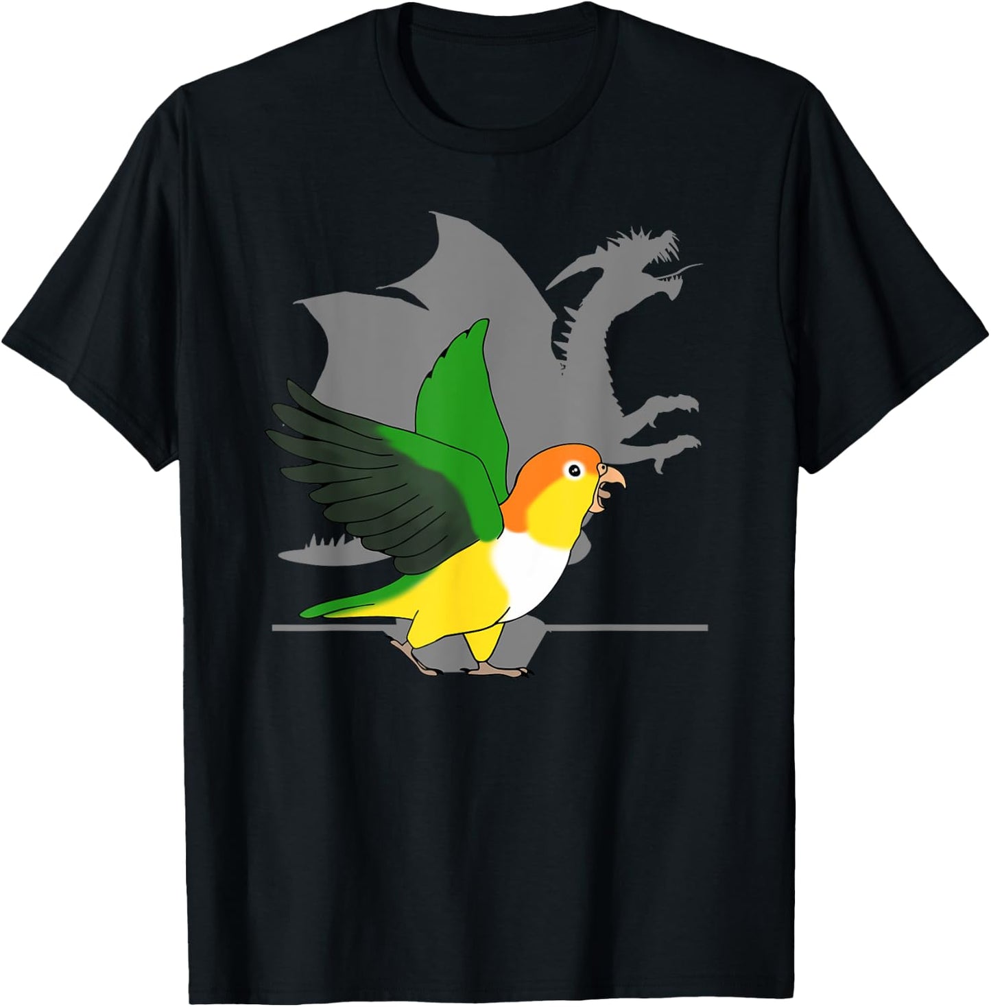 White Bellied Caique Dragon Shadow Funny Screaming Parrot T-Shirt - T-Shirt | Black
