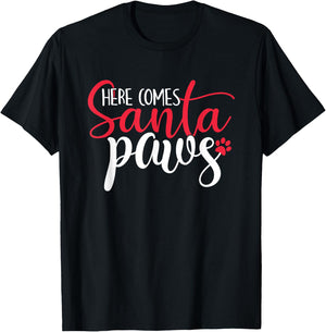 Here Comes Santa Claus Paws Funny Christmas Dog Joke Paw Women Kids T-Shirt - T-Shirt | Black
