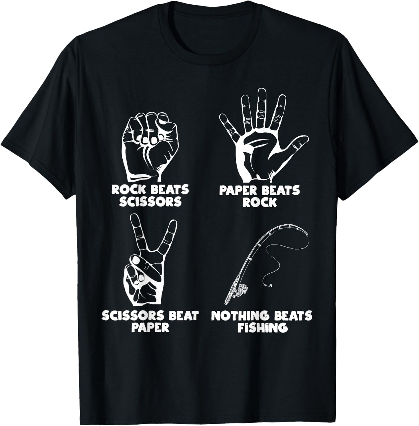 Nothing Beats Fishing Rock Paper Scissors Funny Meme T-Shirt - T-Shirt | Black