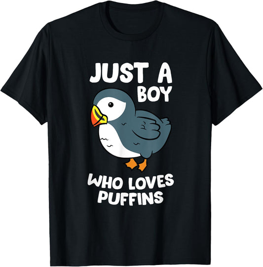 Just a Boy Who Loves Puffins Iceland Seabird Puffins T-Shirt - T-Shirt | Black