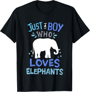 Kids Elephant Just A Boy Who Loves Elephants Gift T-Shirt - T-Shirt | Black