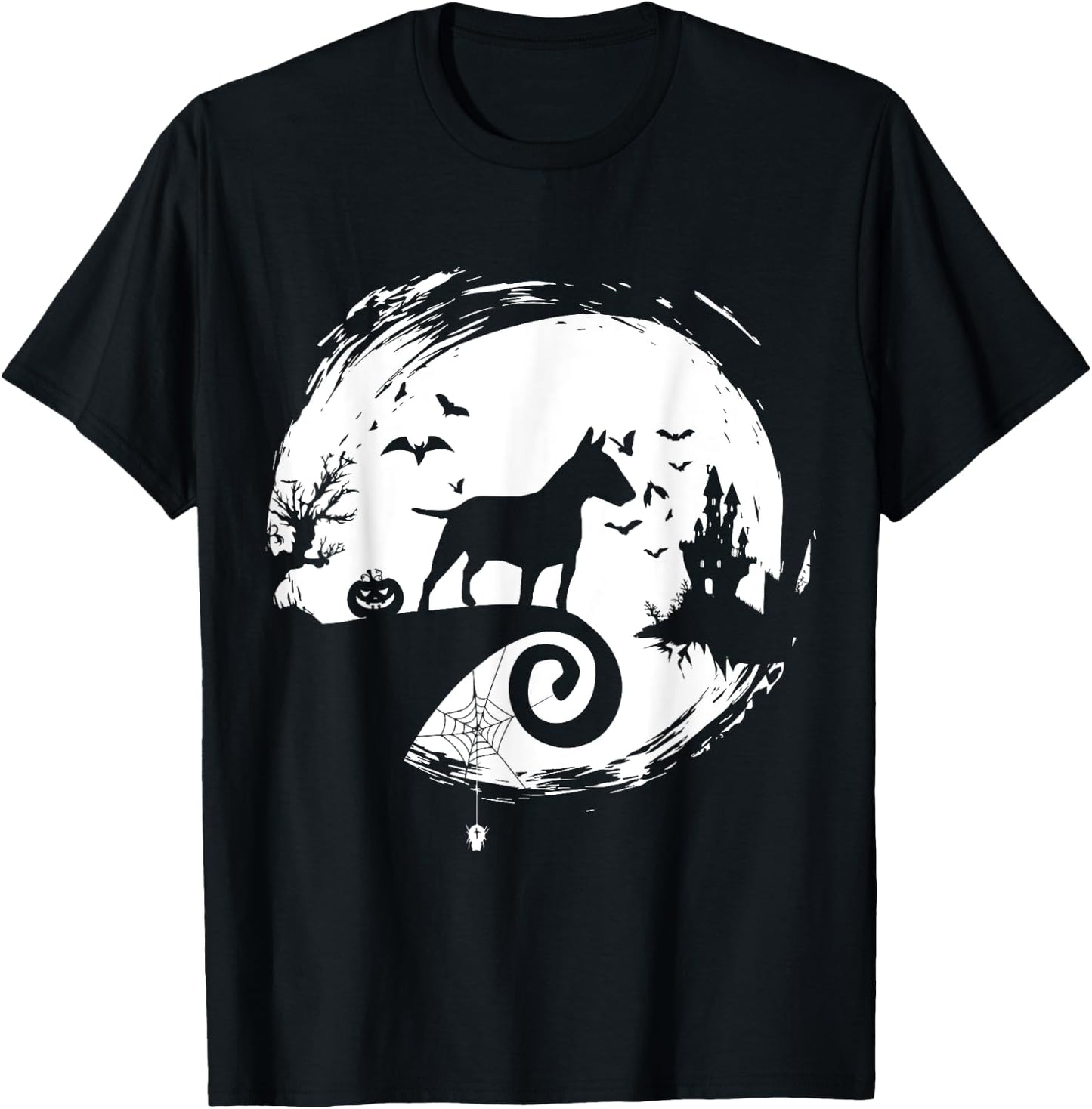 Bull Terrier Halloween Costume Bully Moon Silhouette T-Shirt - T-Shirt | Black