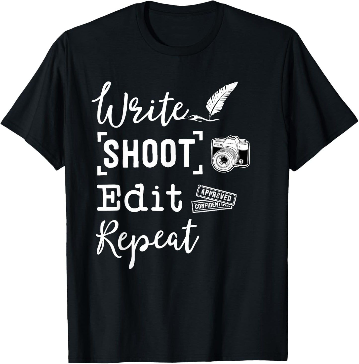 WRITE SHOOT EDIT REPEAT Journalism Shirt Journalist T-Shirt - T-Shirt | Black