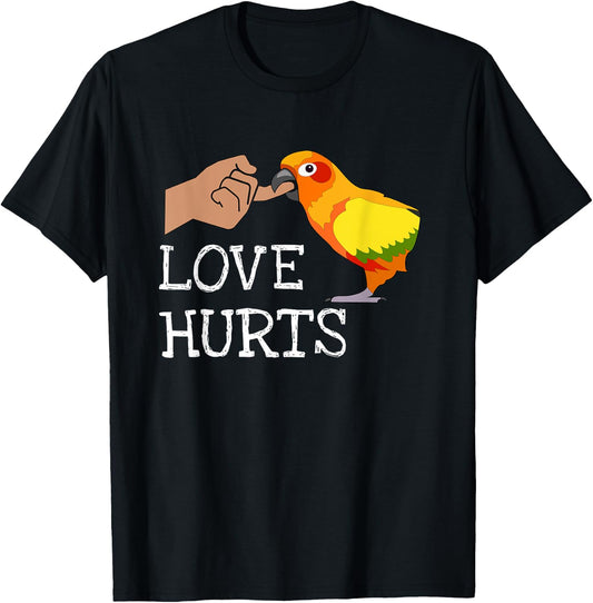 Love Hurts Sun Conure For Sun Conure Parrot Birds Lovers T-Shirt - T-Shirt | Black