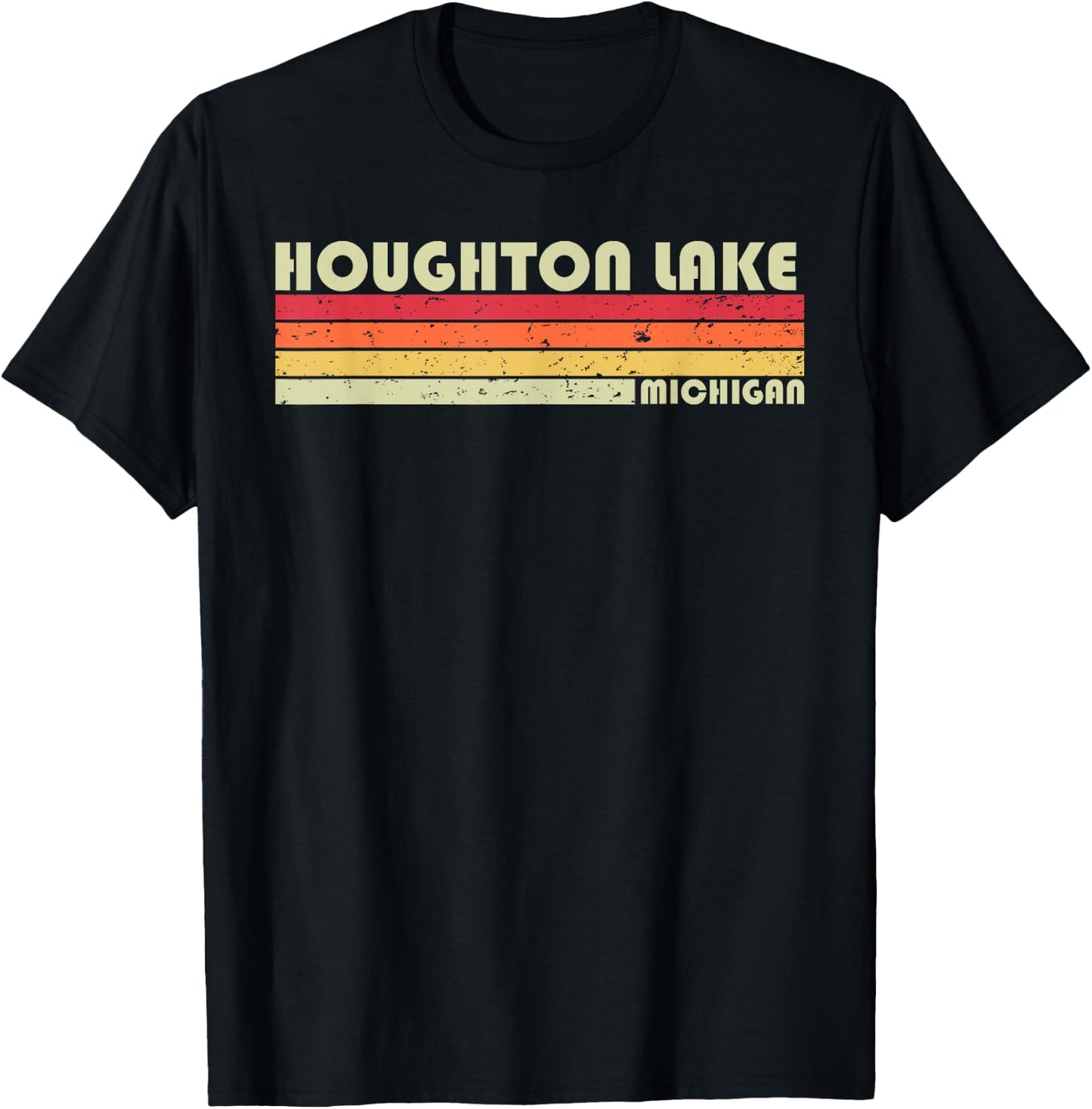 HOUGHTON LAKE MICHIGAN Funny Fishing Camping Summer Gift T-Shirt - T-Shirt | Black