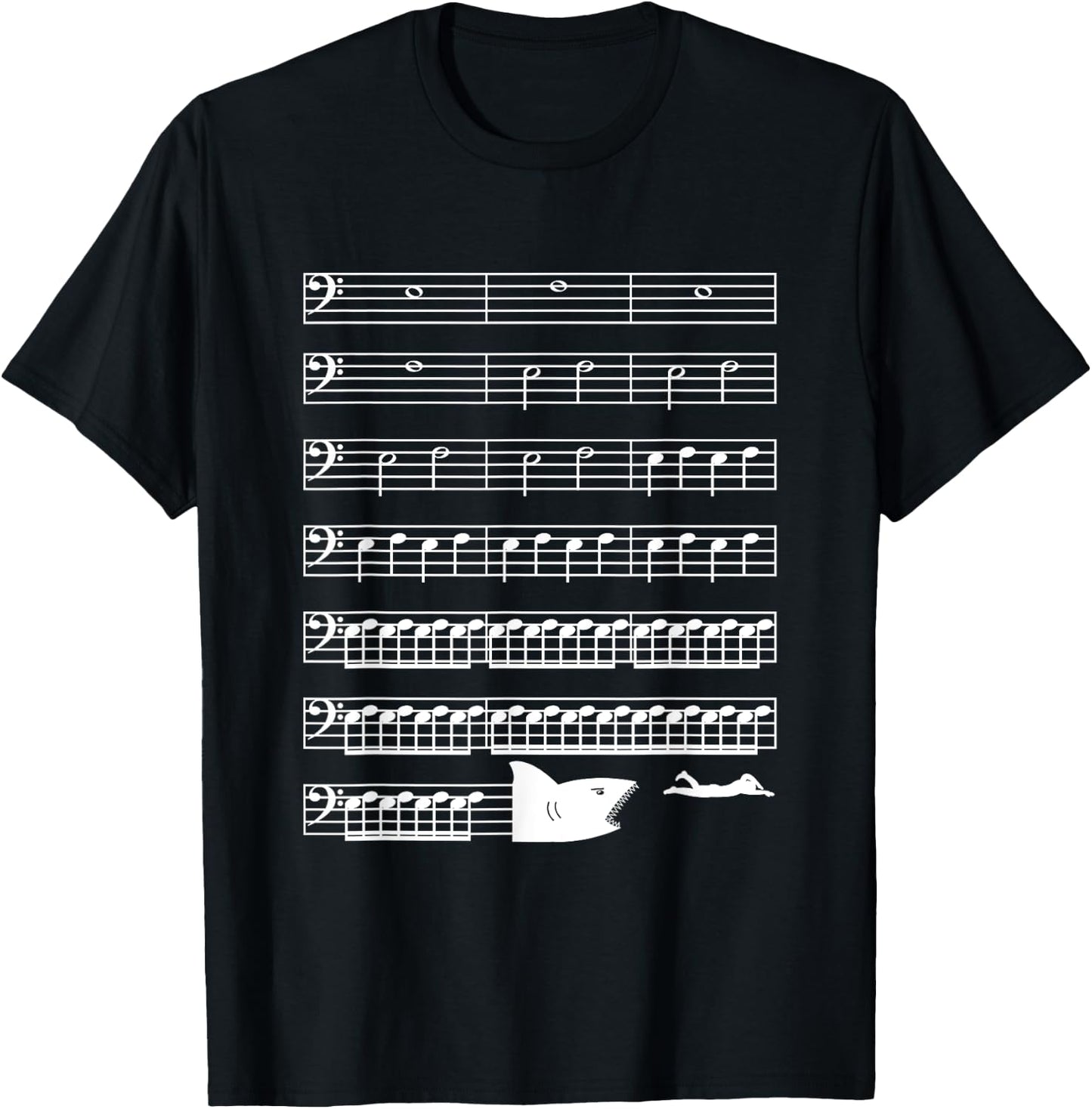 Funny Music Shark Bass Clef Classical Musician T-Shirt - T-Shirt | Black