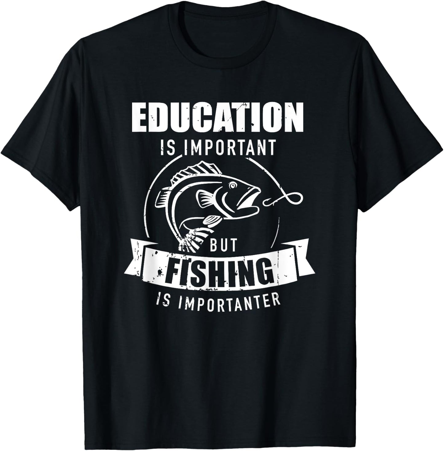 Education is important but fishing is importanter T-Shirt - T-Shirt | Black