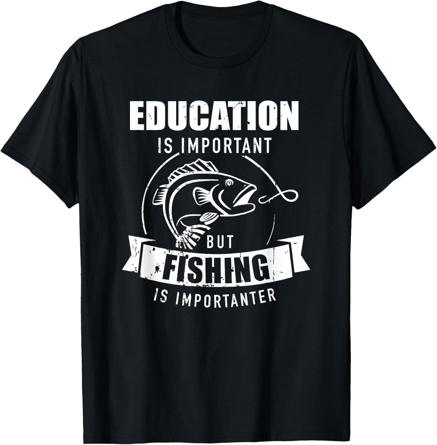 Education is important but fishing is importanter T-Shirt - T-Shirt | Black