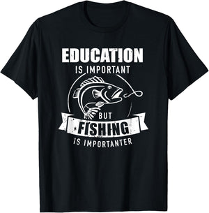 Education is important but fishing is importanter T-Shirt - T-Shirt | Black