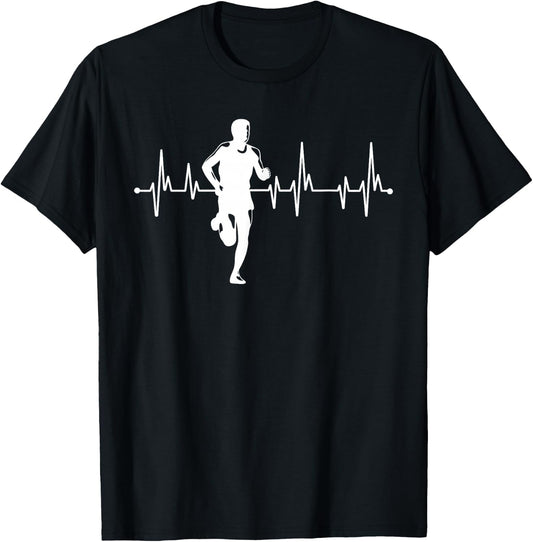 Funny Running Heartbeat for Runners T-Shirt - T-Shirt | Black