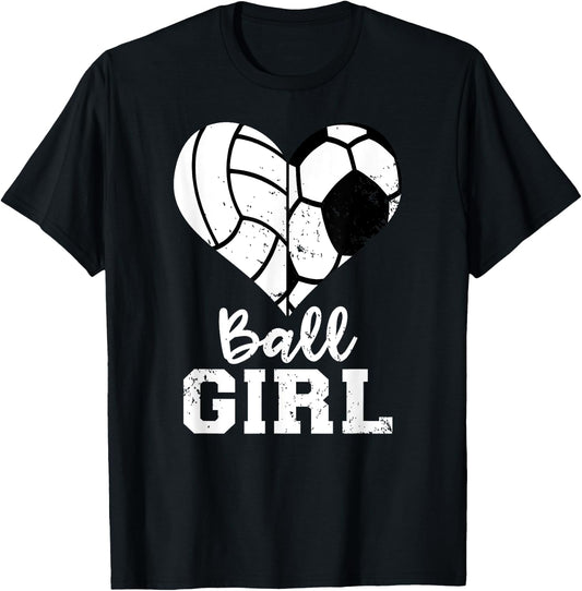 Ball Girl Heart Funny Soccer Volleyball Girl T-Shirt - T-Shirt | Black