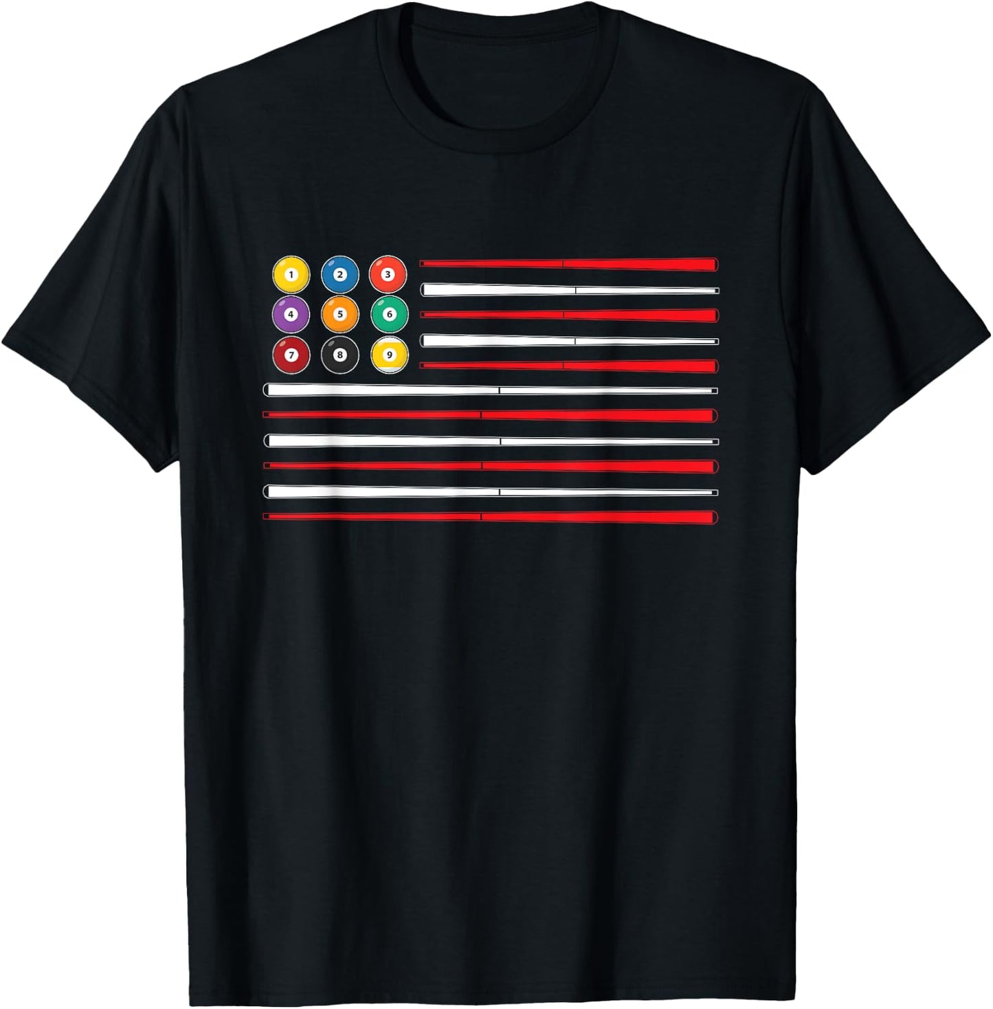 Billiards American Flag Cue Pool Balls Billiard Player Gift T-Shirt - T-Shirt | Black