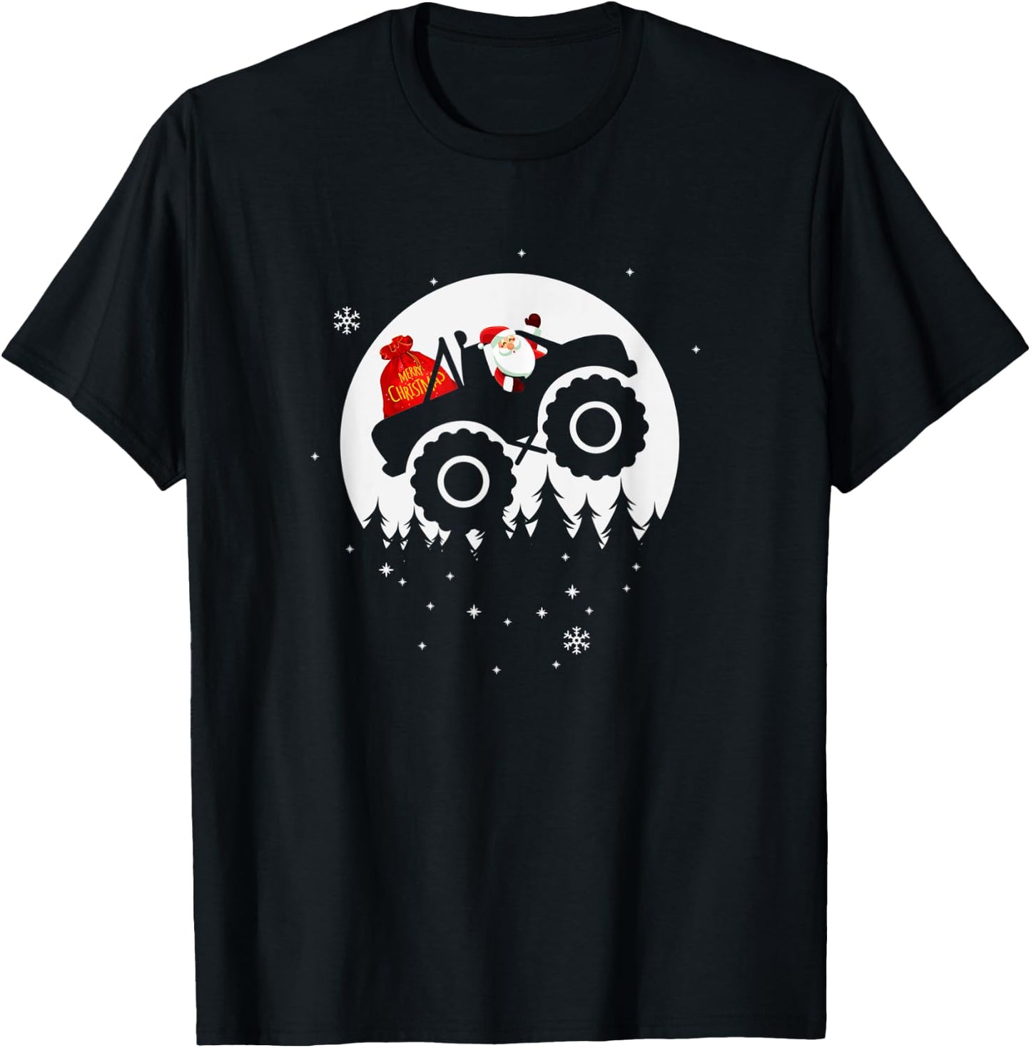 Monster Truck Pajama Christmas T-Shirt - T-Shirt | Black