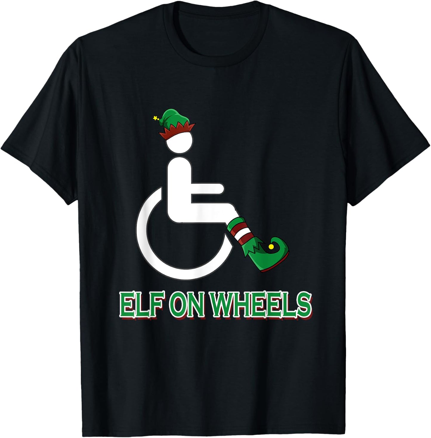 Wheelchair Elf Funny Christmas Disability Humor T-Shirt - T-Shirt | Black