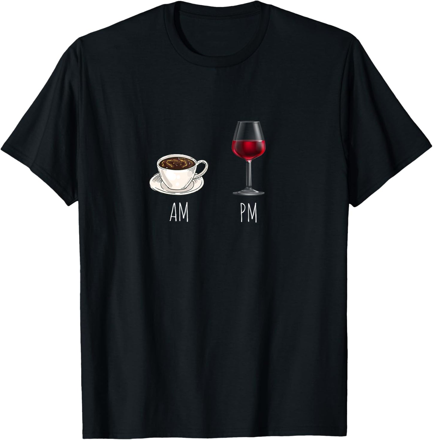 Morning Coffee Wine in the Evening Latte Clock Wine Clock Funny T-Shirt - T-Shirt | Black