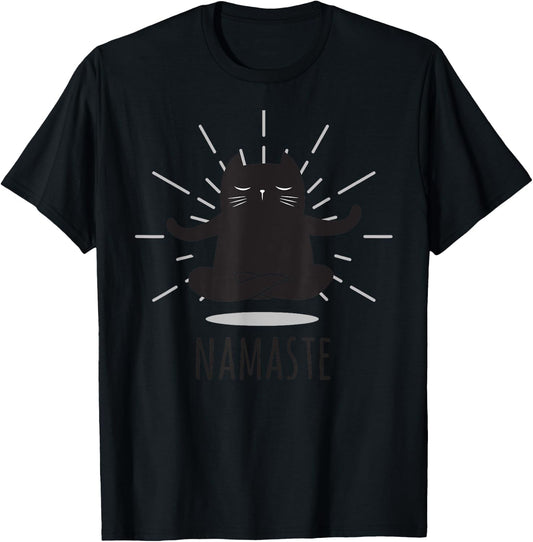 Funny Cat Namaste Yoga Poses Buddha Flower Symbol Women T-Shirt - T-Shirt | Black