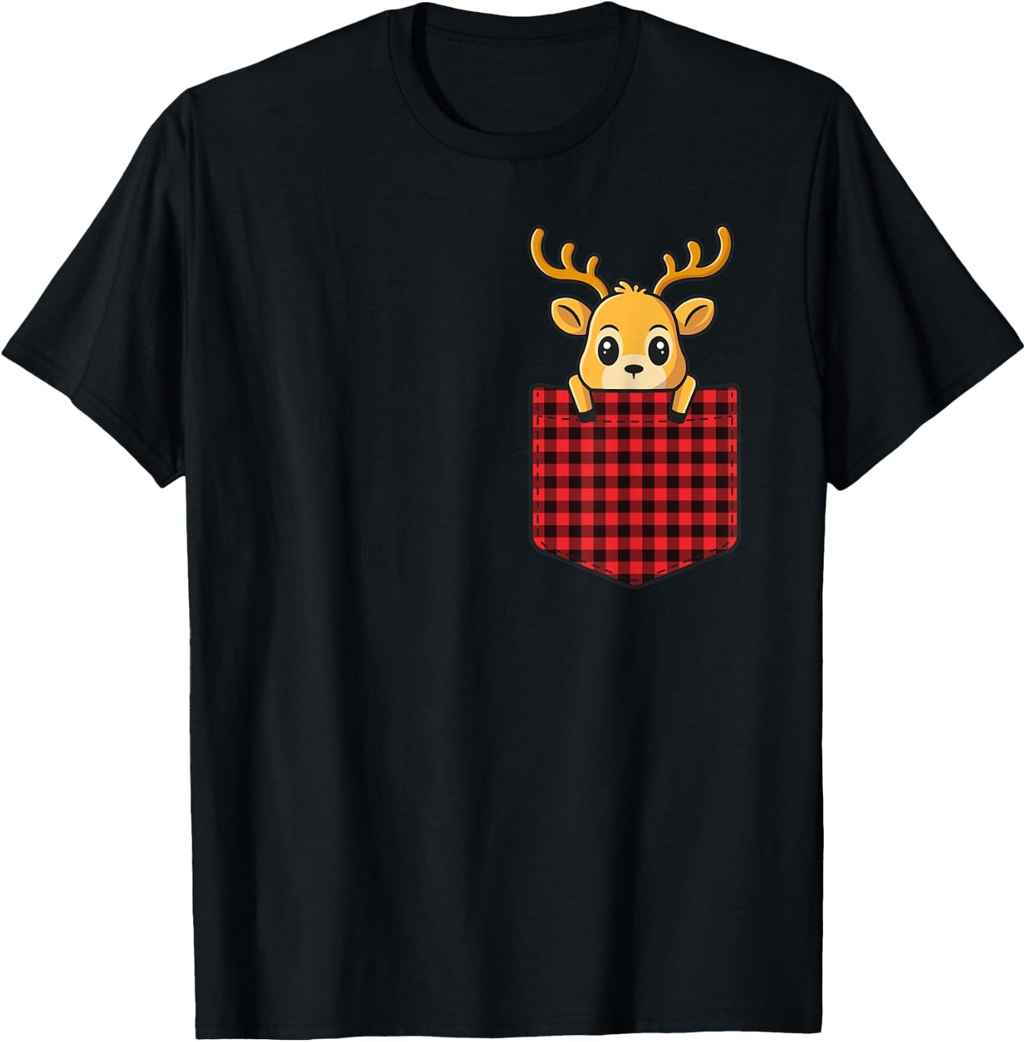 Christmas T Shirt Kids Pocket Animal Reindeer T-Shirt - T-Shirt | Black