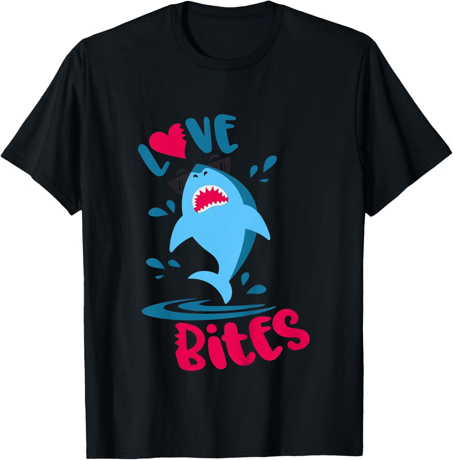 Kids Funny Shark Love Bites Boys Valentines Day T-Shirt - T-Shirt | Black