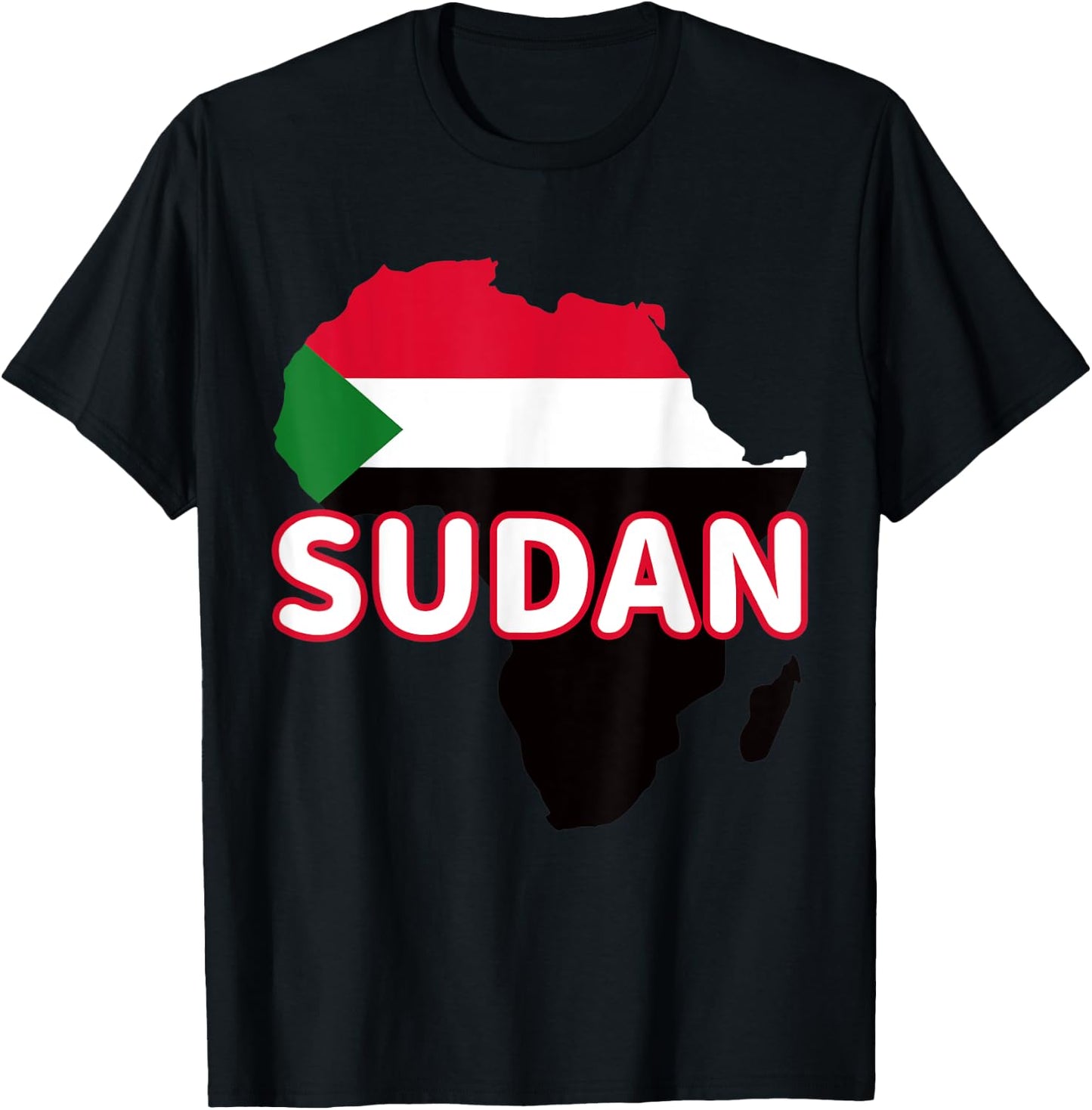 Sudan Sudanese Pride Flag Map Africa Print T-Shirt - T-Shirt | Black