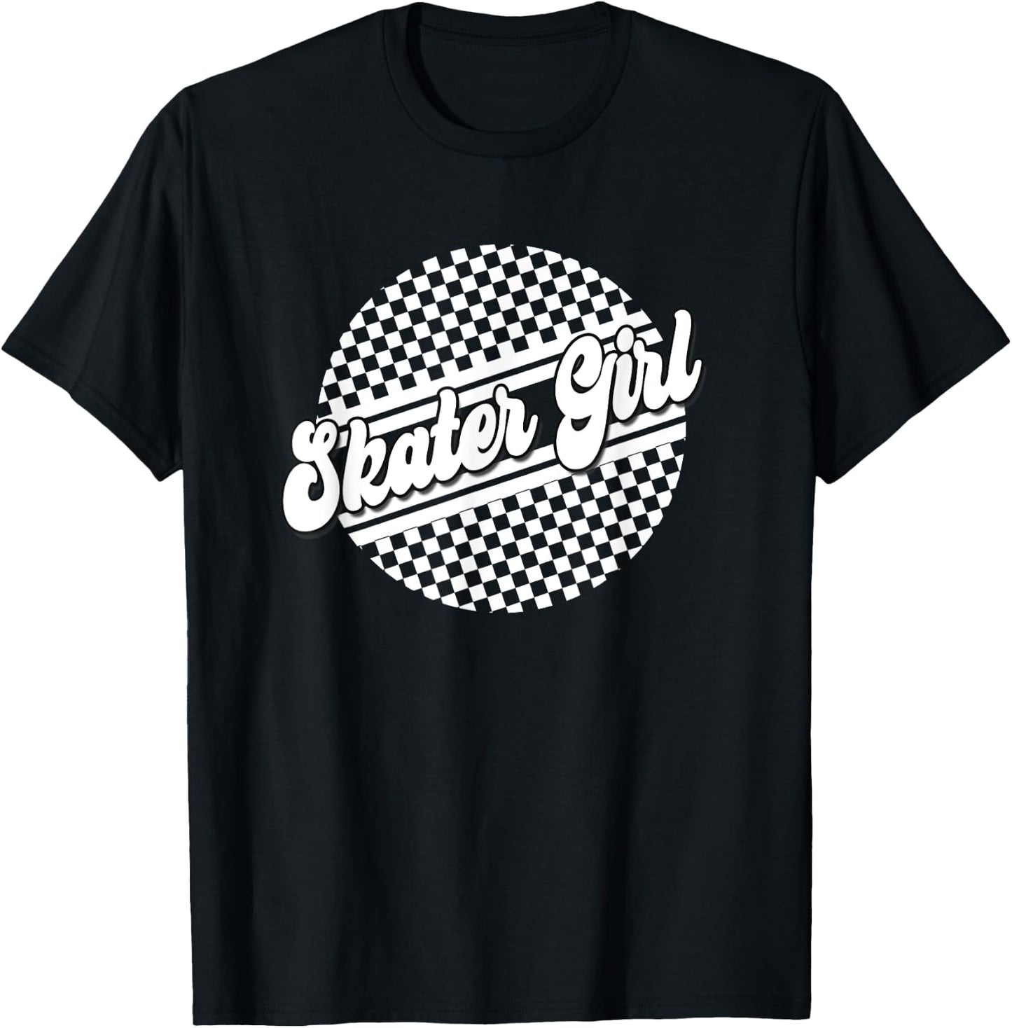 Skater Girl Checkered Skate Wear Black & White T-Shirt - T-Shirt | Black