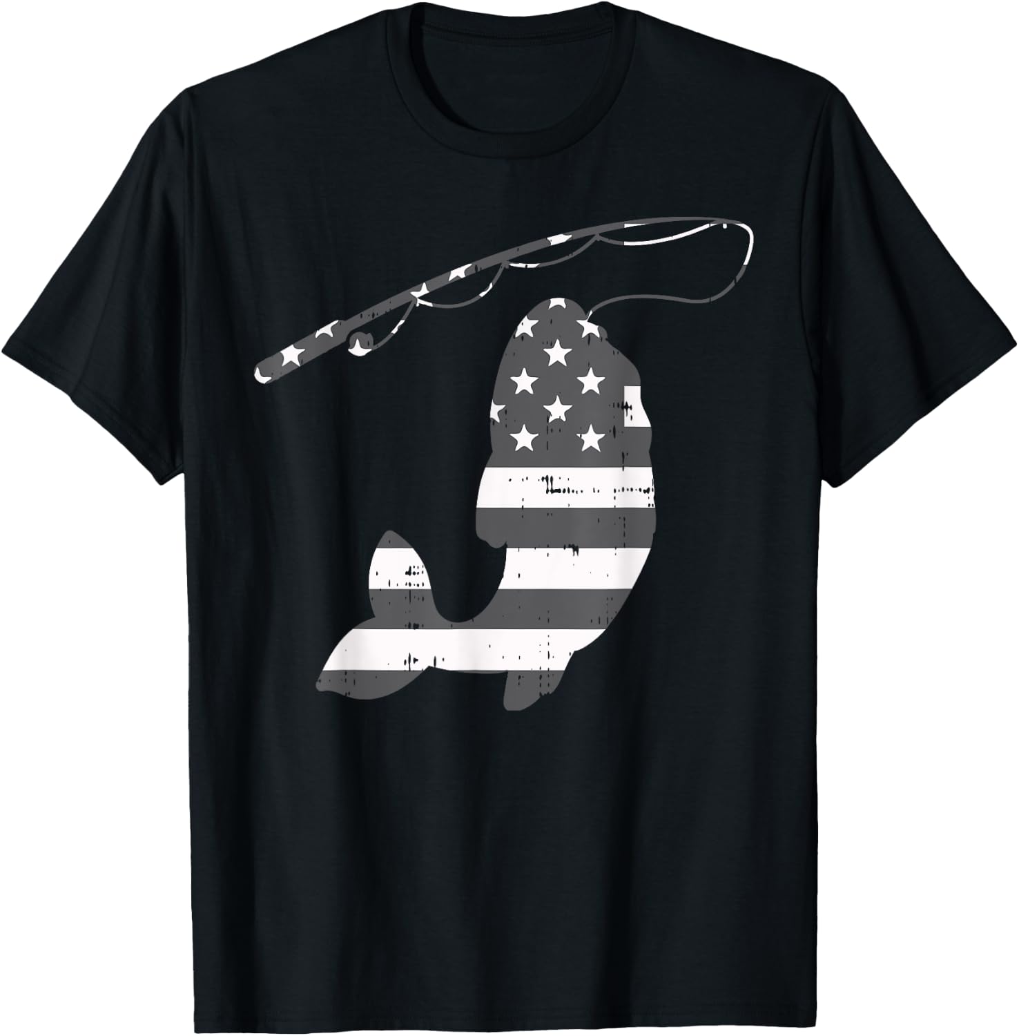 American Flag Fish Silhouette Vintage Fishing Patriotic Gift Women Kids Men T-Shirt - T-Shirt | Black