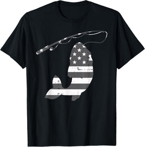 American Flag Fish Silhouette Vintage Fishing Patriotic Gift Women Kids Men T-Shirt - T-Shirt | Black