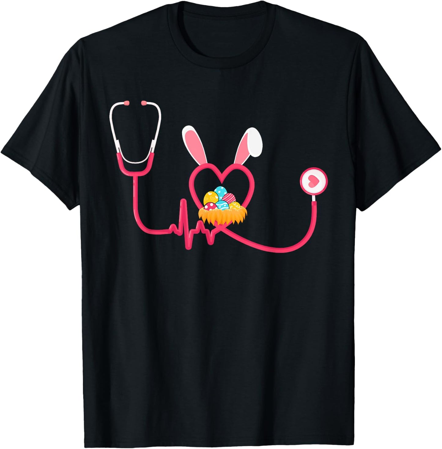 Nurse Stethoscope Easter Bunny Ears Easter Day Bunny Nursing T-Shirt - T-Shirt | Black