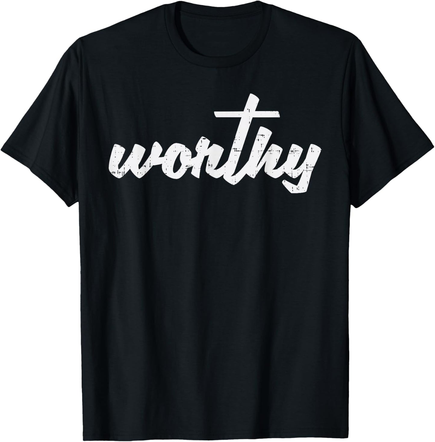 Worthy Cross God Jesus Faith Grace Religious Christian Gift T-Shirt - T-Shirt | Black