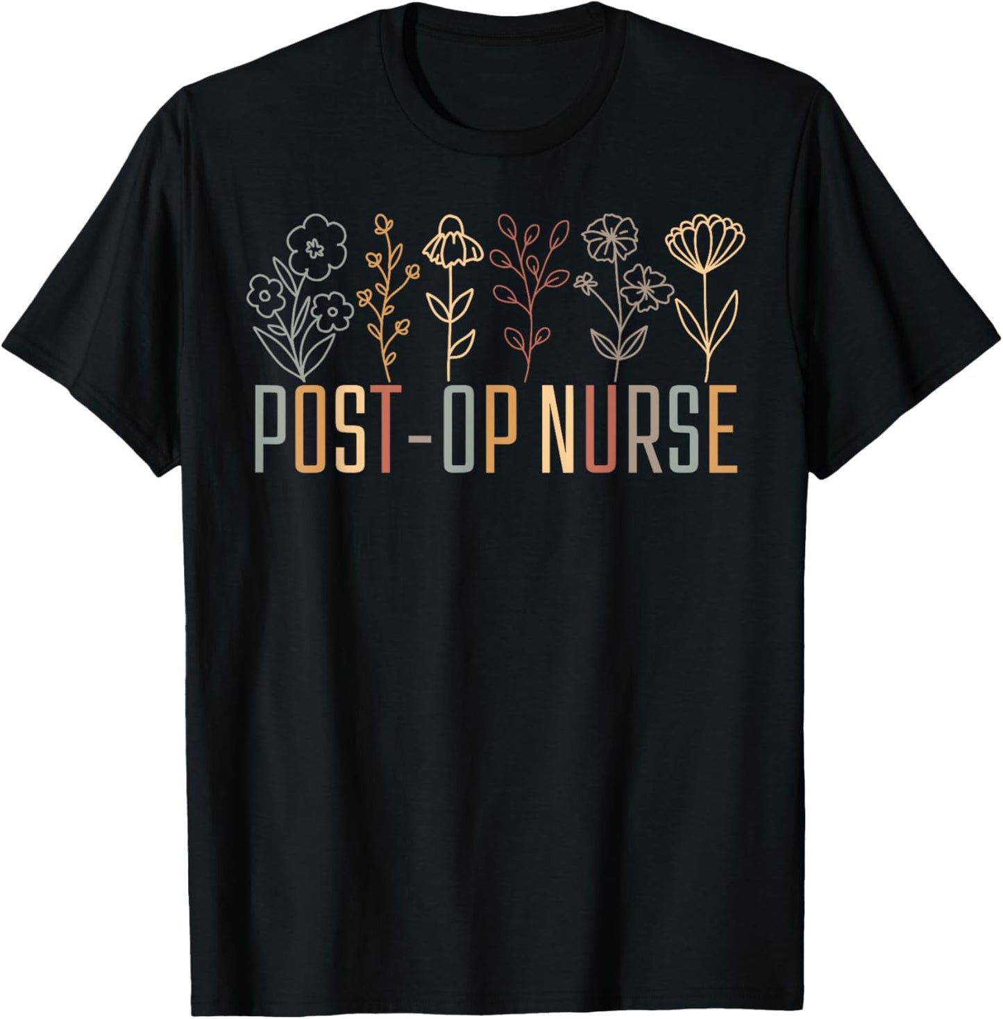 Retro Wildflowers Post-OP Nurse Post Anesthesia Surgical T-Shirt - T-Shirt | Black