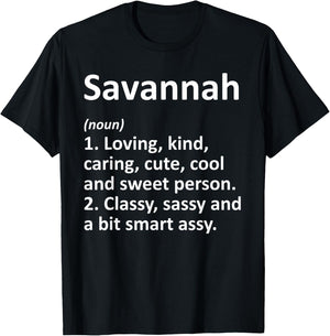 SAVANNAH Definition Personalized Funny Birthday Gift T-Shirt - T-Shirt | Black