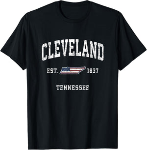 Cleveland Tennessee TN Vintage American Flag Sports Design Kids Men T-Shirt - T-Shirt | Black
