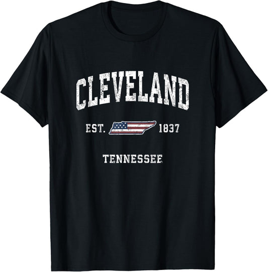 Cleveland Tennessee TN Vintage American Flag Sports Design Kids Men T-Shirt - T-Shirt | Black