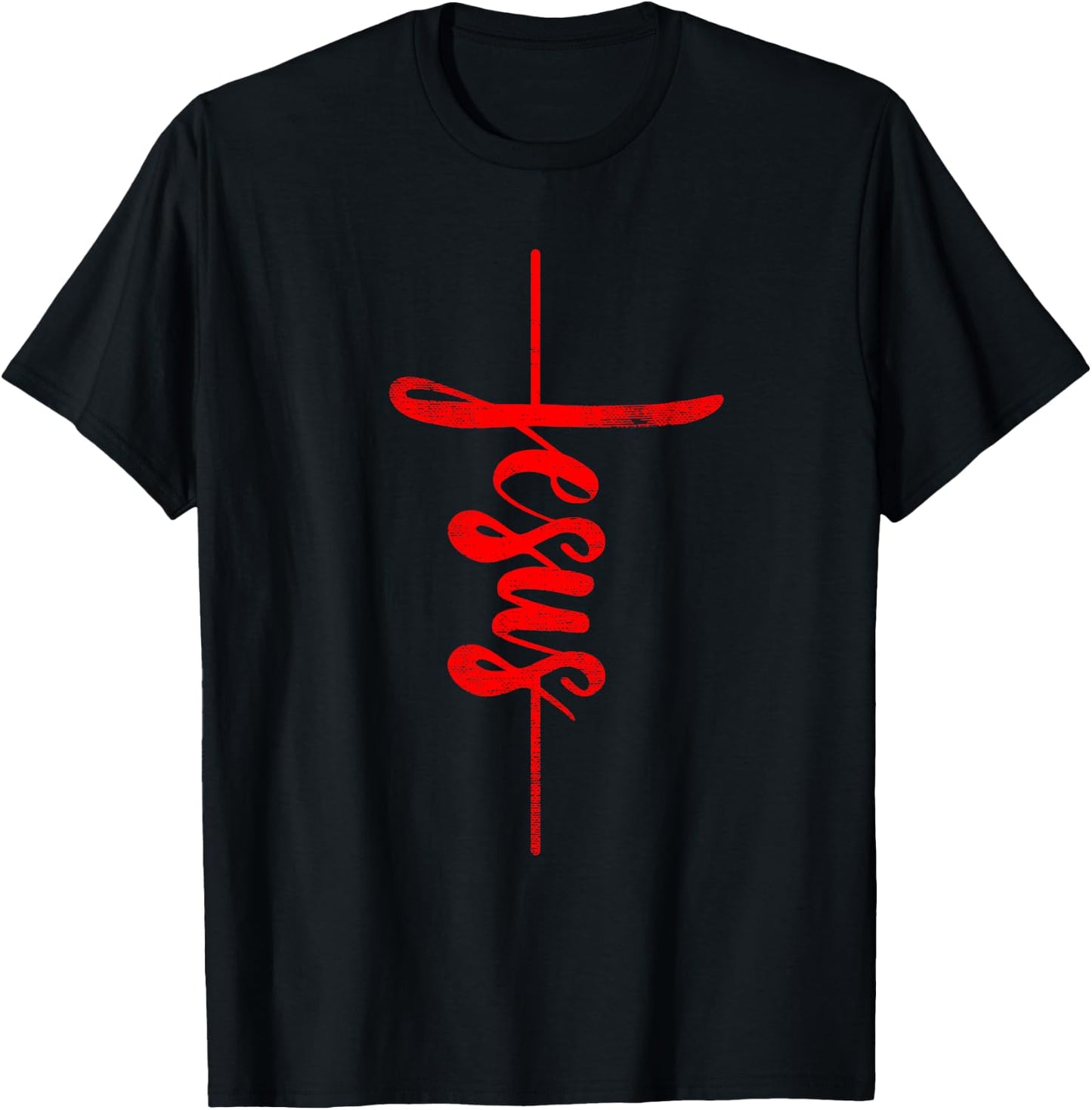 Jesus Christian Cross Art Cursive Inspiring Gift Men Women T-Shirt - T-Shirt | Black