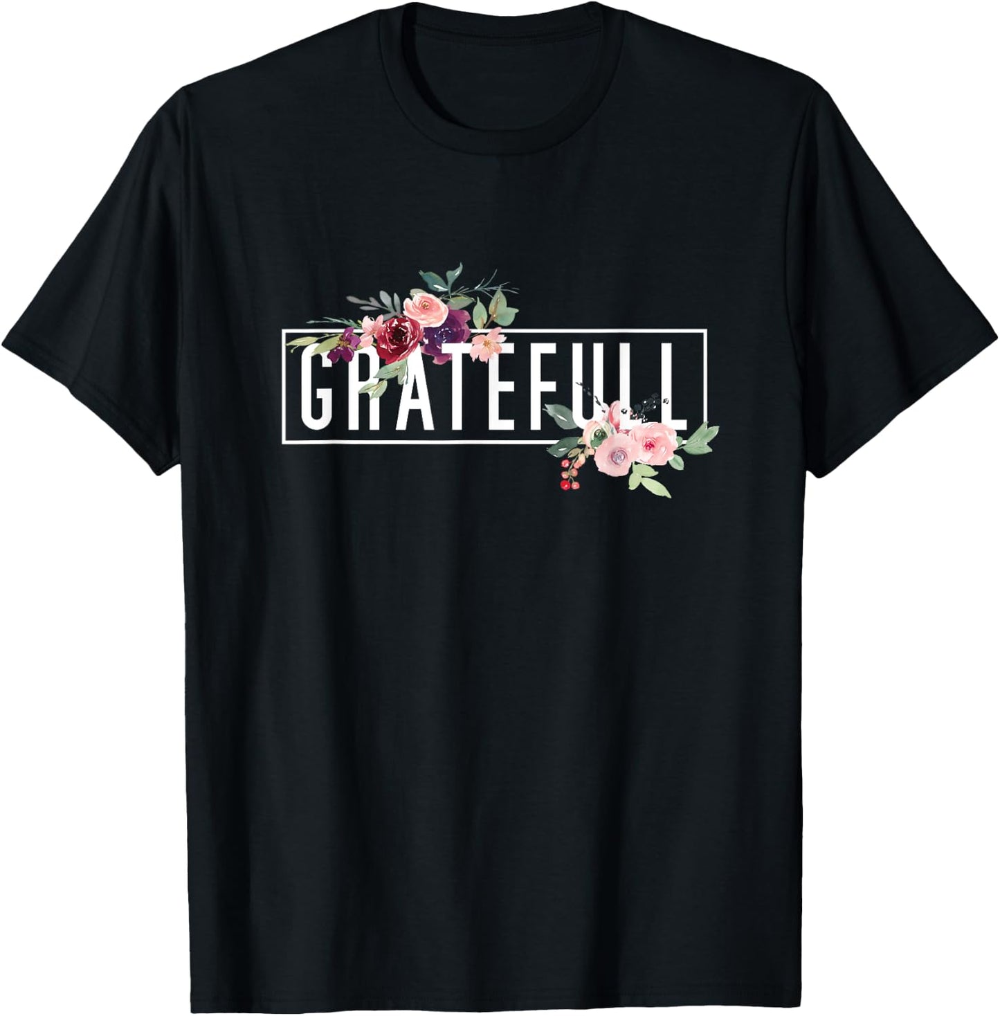 Grateful Flora Flowers Bouquet Modern Design. Woman Grateful T-Shirt - T-Shirt | Black