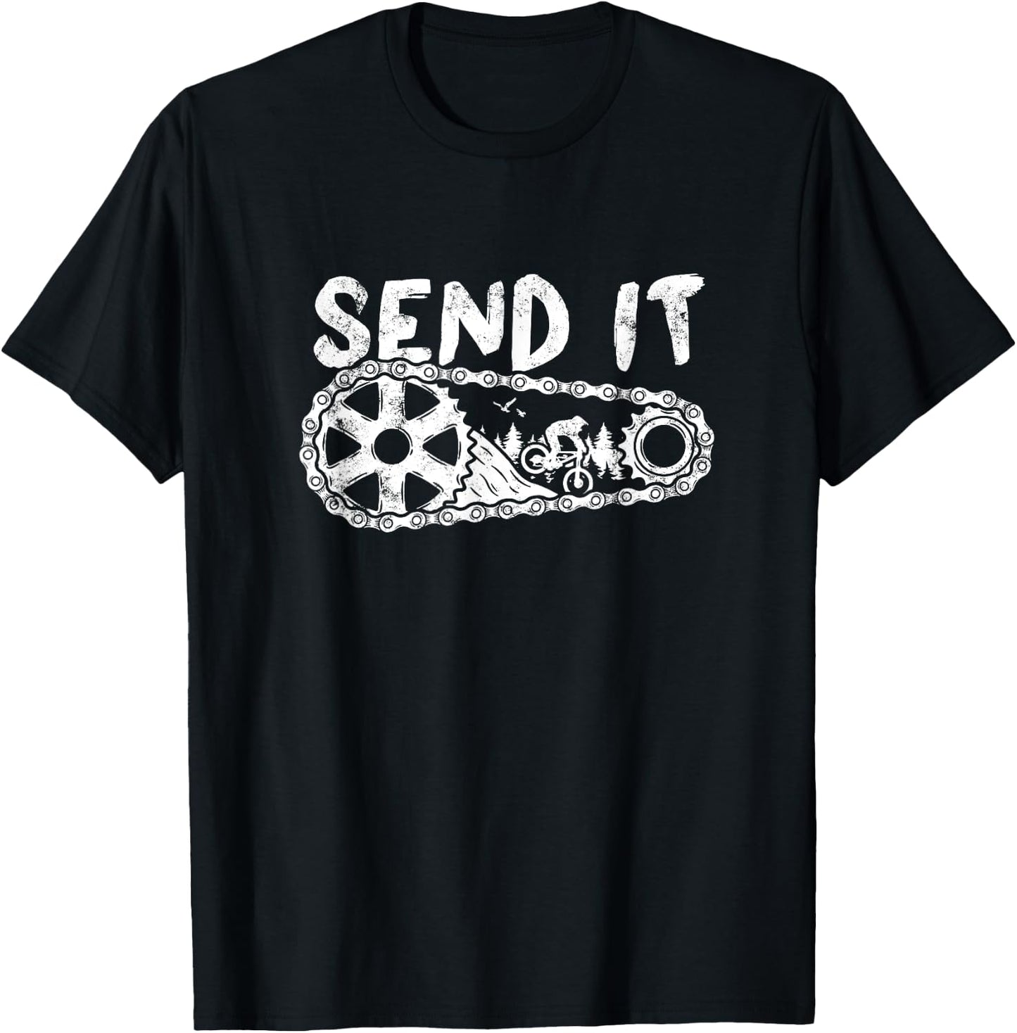 Dirt Biker MTB Cycling Chain Gears Mountain Biking Send It T-Shirt - T-Shirt | Black