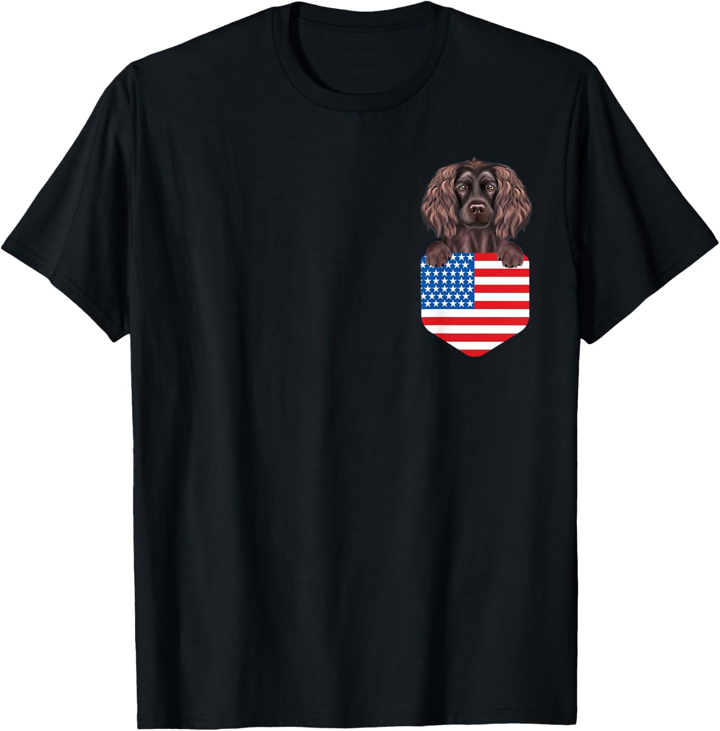 America Flag Boykin Spaniel Dog In Pocket T-Shirt - T-Shirt | Black
