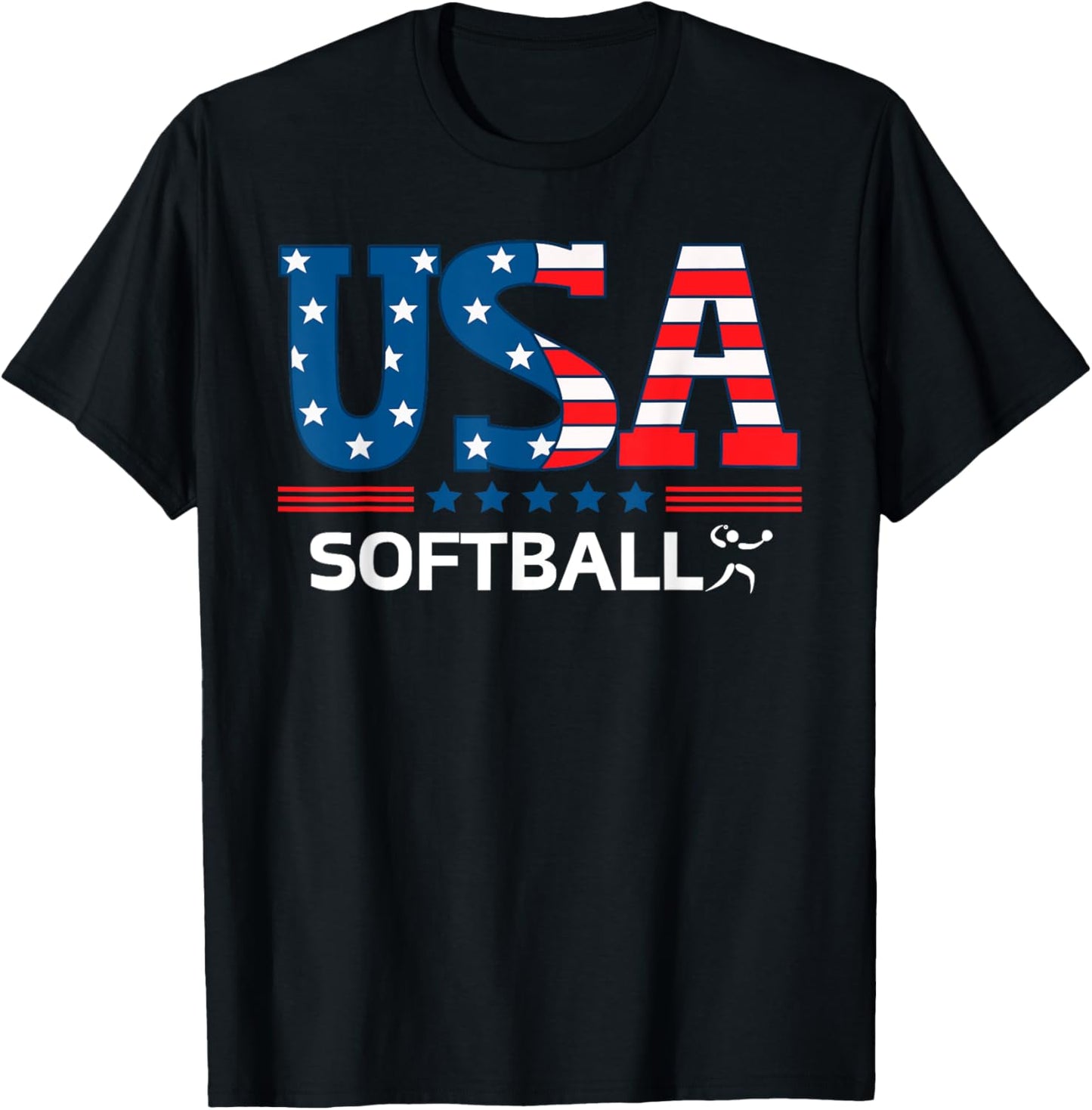 Softball United States Flag Softball USA Team Sport Softball T-Shirt - T-Shirt | Black