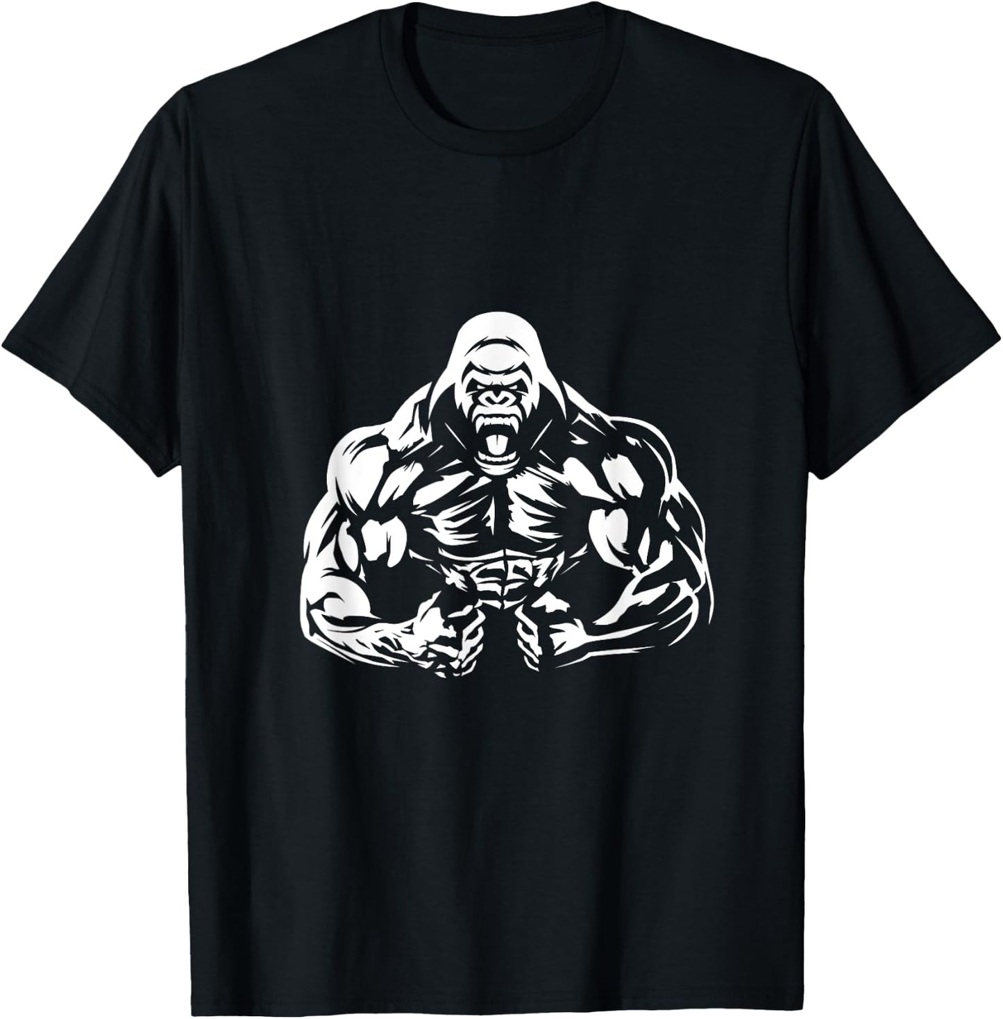 Vegan Fitness Gorilla Workout Apparel -Adults Gorilla Bodybuilder Vegan Workout Gym Strength Training T-Shirt - T-Shirt | Black