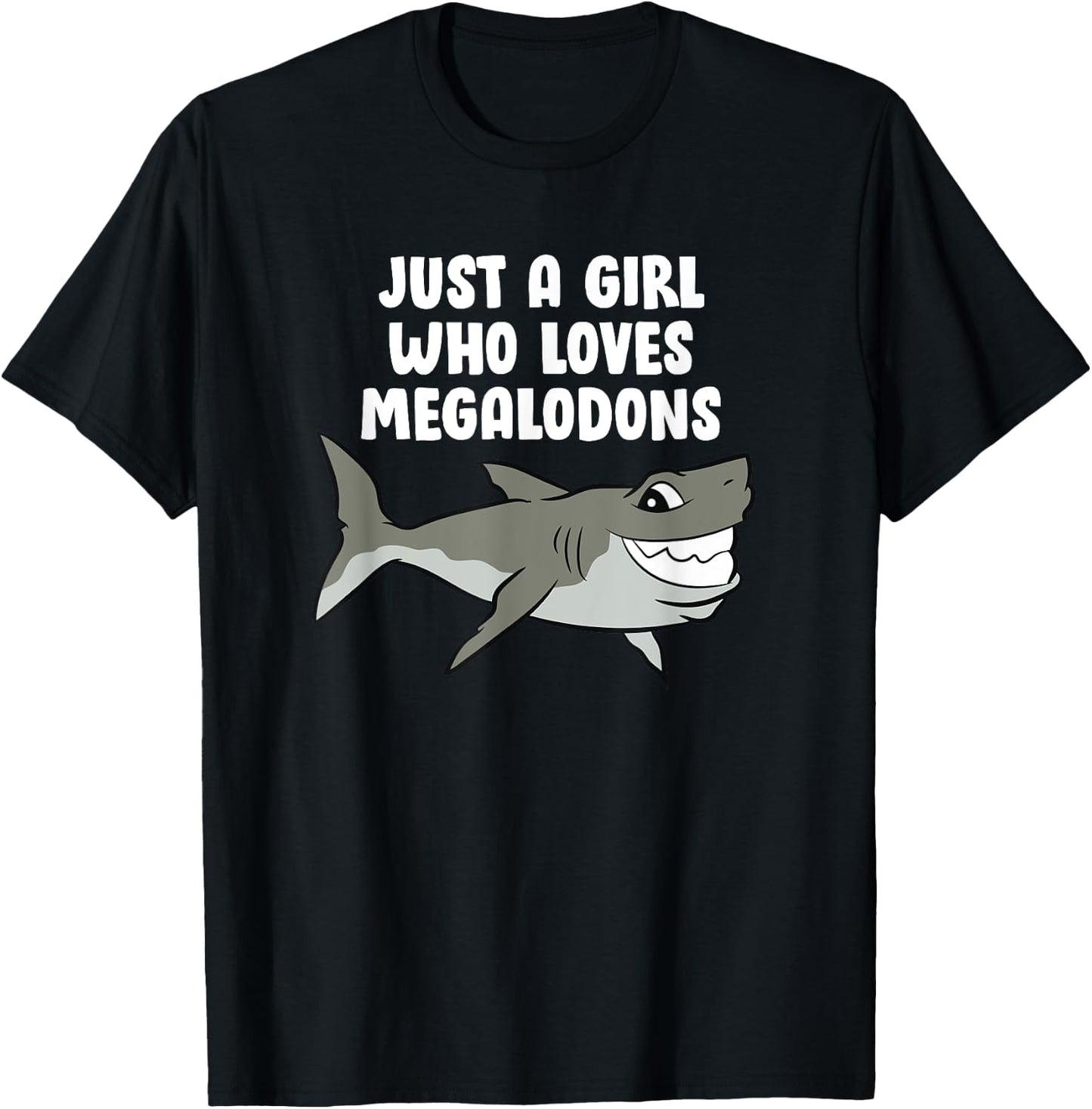 Just a Girl Who Loves Megalodons Kids Cartoon Megalodon T-Shirt - T-Shirt | Black