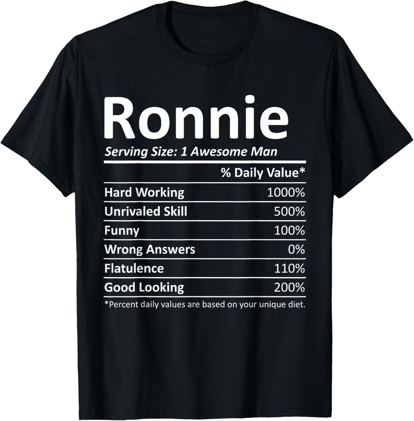 RONNIE Nutrition Funny Birthday Personalized Name Gift T-Shirt - T-Shirt | Black